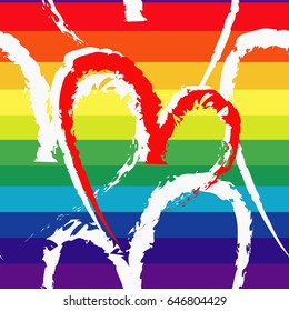 Colorful hearts and stripes seamless vector pattern. Valentine day  multicolored simple background. 
