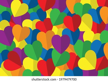 Colorful hearts vector background.Color set of LGBTQ+ on pride month concept.