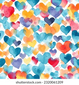 Colorful Hearts: Water Color Seamless Pattern Wallpaper Background