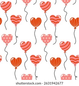 Colorful heart-shaped balloons create a playful pattern ideal for celebrations and events