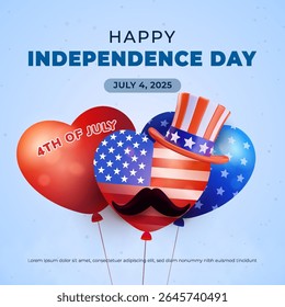 Colorful heart-shaped balloons symbolize American pride, adorned with patriotic designs to celebrate Independence Day.