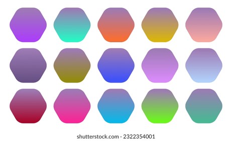 Colorful Heather Color Shade Linear Gradient Palette Swatches Web Kit Rounded Hexagons Template Set