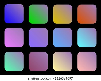 Colorful Heather Color Shade Linear Gradient Palette Swatches Web Kit Rounded Squares Template Set