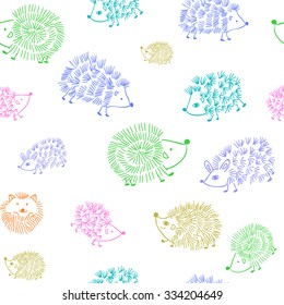 colorful hedgehogs on a white background vector pattern