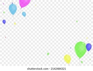 Colorful Helium Background Transparent Vector. Baloon Decoration Illustration. Pink Concept. Yellow Toy. Air Rubber Template.