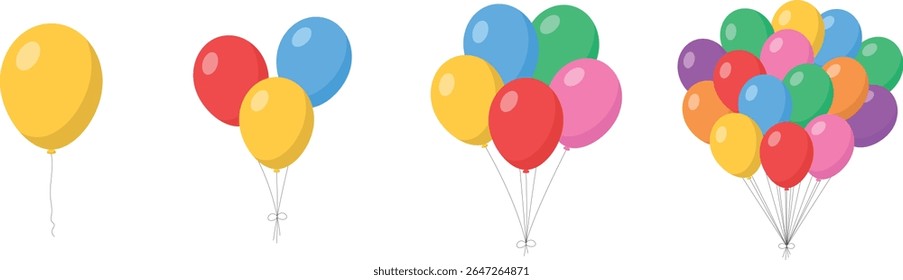 Colorful Helium Balloons Collection in Flat Style for Birthday Party Decoration and Celebration Design