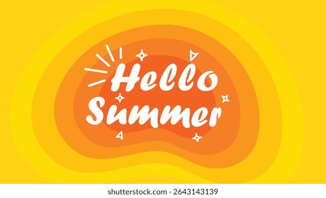 Colorful hello summer text with sunburst effect perfect for summer season designs