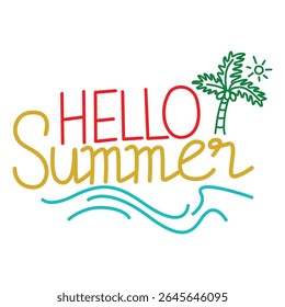 colorful hello summer typography design.