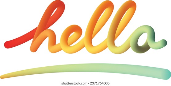 Tipografía Hola colorida, con gradaciones de colores 3D como globos. Y estilo de escritura a mano.