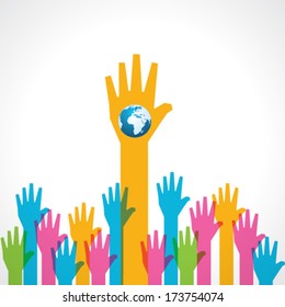 Colorful helping hand background with earth icon stock vector