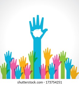 Colorful helping hand background with piggy bank stock vector