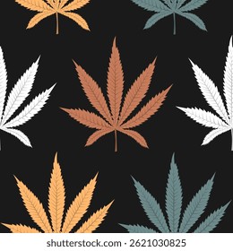 Colorful hemp leaves seamless pattern. Vector illustration