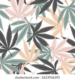 Colorful hemp leaves seamless pattern. Vector illustration.