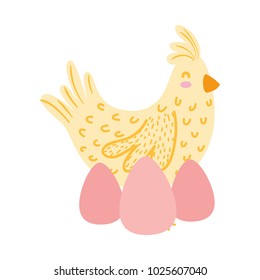 colorful hen bird farm animal with eggs