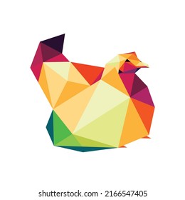 Colorful Hen Chicken Incubating in Polygon Low Poly. Colorful abstract Incubating Hen Icon. Hen full color Vector