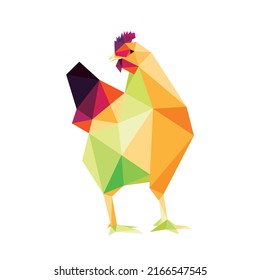 Colorful Hen Chicken in Polygon Low Poly. Colorful abstract Hen Icon. Hen full color Vector