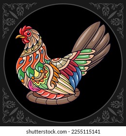 Colorful hen mandala arts isolated on black background