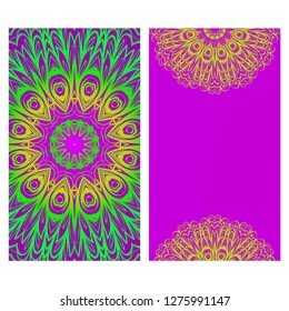 Colorful Henna Mandala Design, for FestiveFlyer Background. Vector illustration