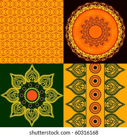 Colorful Henna mandala design (square tiles) and Matching borders