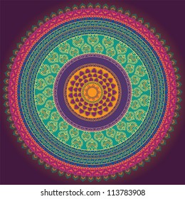 Colorful Henna Mandala design, very elaborate and easily editable