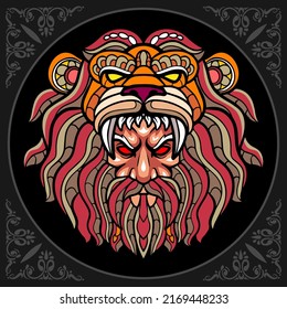 Colorful hercules head zentangle arts, isolated on black background