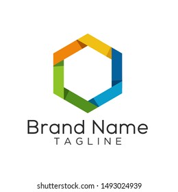Colorful hexagon abstract origami vector logo template