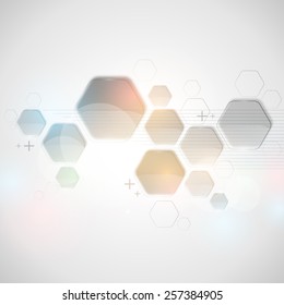 Colorful Hexagon background, with bokeh effect. Vector illustration.