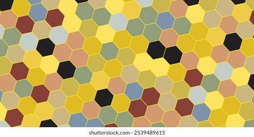 Fondo hexagonal colorido. Fondo multicolor con patrón de Formas hexagonales. Fondo de panal abstracto brillante sin fisuras. 