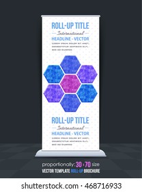 Colorful Hexagon Elements Roll-Up Banner, Advertising Vector Background Design
