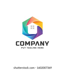 colorful hexagon house logo collection for company