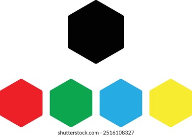 Ícone de hexágono colorido definido em cores diferentes. Ilustração vetorial