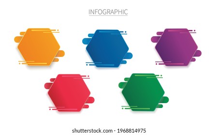 colorful hexagon infographic vector template with 5 options. Can be used for web, diagram, graph, presentation, chart, report, step by step infographics. Abstract background