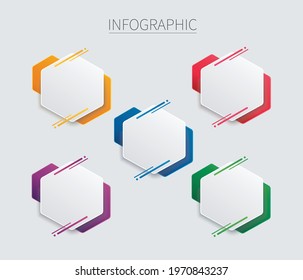 colorful hexagon infographic vector template with 5 options. Can be used for web, diagram, graph, presentation, chart, report, step by step infographics. Abstract background