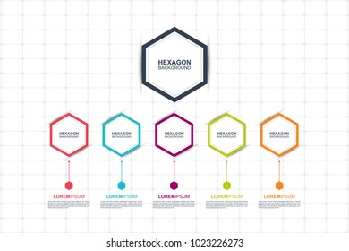 Colorful Hexagon Infographics elements template. Graphic chart for business. Timeline Infographic layout with hexagon icons set. Modern and flat background.