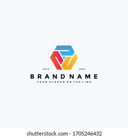 colorful hexagon letter J logo design vector template