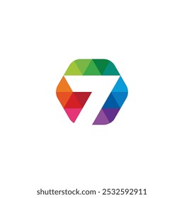 Colorful Hexagon Number 7 Seven Logo design vector template