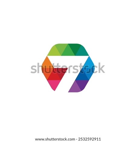 Colorful Hexagon Number 7 Seven Logo design vector template