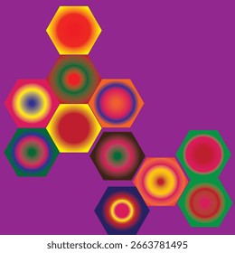 Colorful Hexagon Pattern on Purple Background, Vibrant Geometric Design with Gradient Effects for Posters, Wallpapers, Digital Art, and Creative Projects

