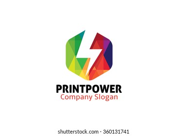 Colorful Hexagon Polygon bolt Flash Quick Fast Shock Power Vector Logo Symbol Design Illustration