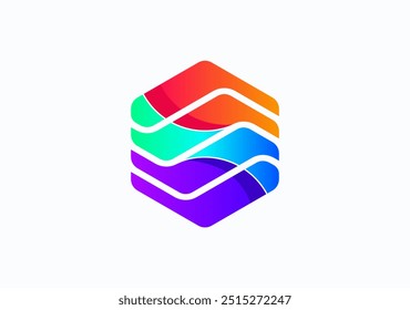 colorful hexagon shape logo concept featuring letter S inside