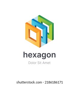 Colorful hexagon with three different color business logo