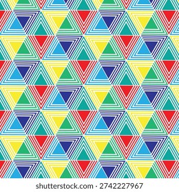 Colorful Hexagon Triangle Pattern – Red, Blue, Green, Yellow, Cyan Striped Tessellation