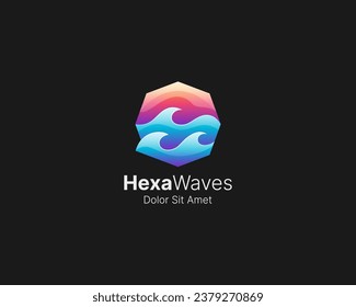 Colorful hexagon with waves logo