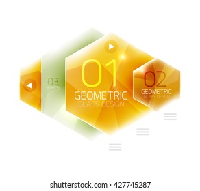 Colorful hexagon web box. Glossy abstract geometric background