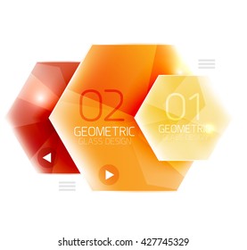Colorful hexagon web box. Glossy abstract geometric background