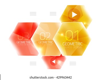 Colorful hexagon web box. Glossy abstract geometric background