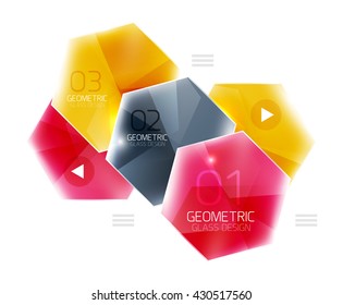 Colorful hexagon web box. Glossy abstract geometric background