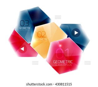 Colorful hexagon web box. Glossy abstract geometric background