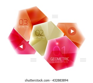 Colorful hexagon web box. Glossy abstract geometric background