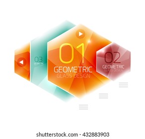 Colorful hexagon web box. Glossy abstract geometric background